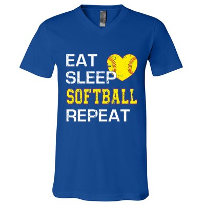 Softball Funny Eat Sleep Softball Repeat Softball Gift V-Neck T-Shirt