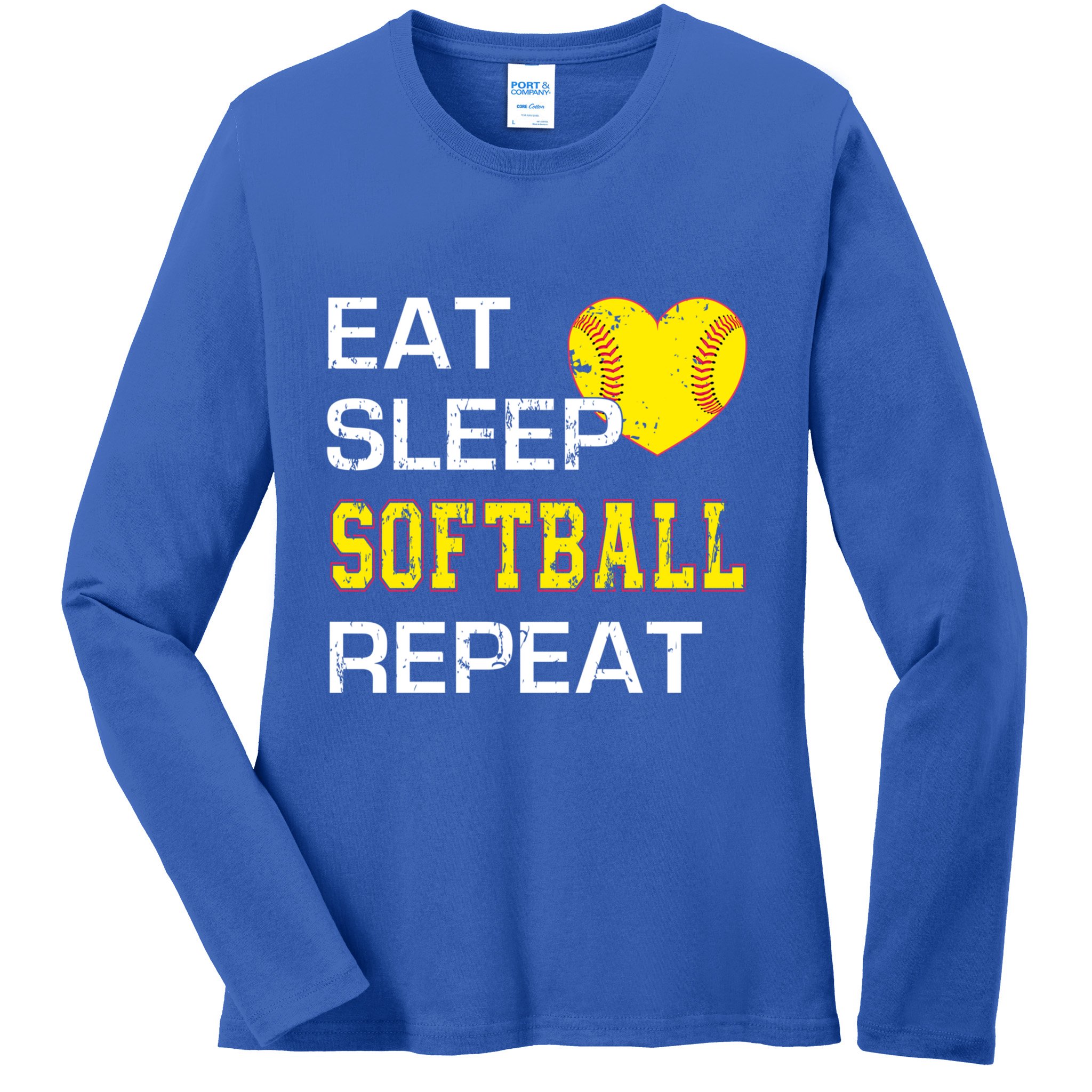 Softball Funny Eat Sleep Softball Repeat Softball Gift Ladies Long Sleeve Shirt