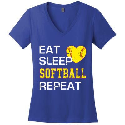 Softball Funny Eat Sleep Softball Repeat Softball Gift Women's V-Neck T-Shirt