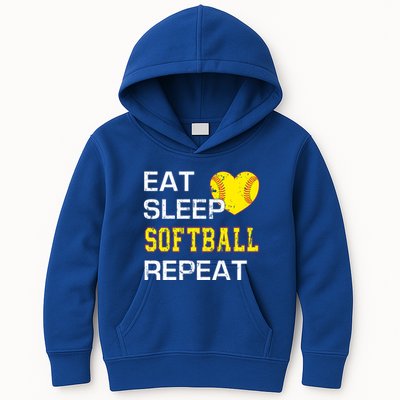 Softball Funny Eat Sleep Softball Repeat Softball Gift Kids Hoodie