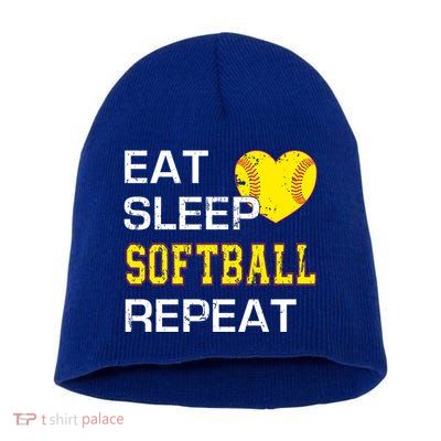 Softball Funny Eat Sleep Softball Repeat Softball Gift Short Acrylic Beanie