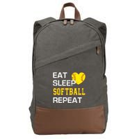 Softball Funny Eat Sleep Softball Repeat Softball Gift Cotton Canvas Backpack