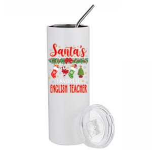 SantaS Favorite English Teacher Santa Hat Xmas Stainless Steel Tumbler