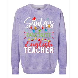 SantaS Favorite English Teacher Xmas Light Hat Christmas Colorblast Crewneck Sweatshirt