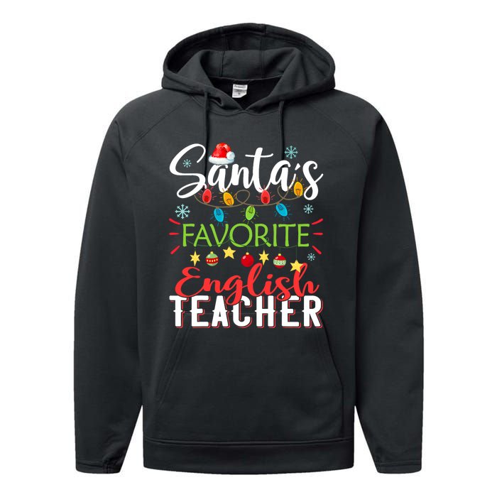 SantaS Favorite English Teacher Xmas Light Hat Christmas Performance Fleece Hoodie