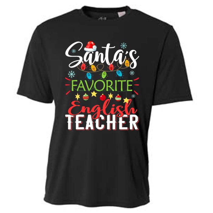 SantaS Favorite English Teacher Xmas Light Hat Christmas Cooling Performance Crew T-Shirt