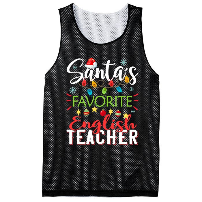 SantaS Favorite English Teacher Xmas Light Hat Christmas Mesh Reversible Basketball Jersey Tank