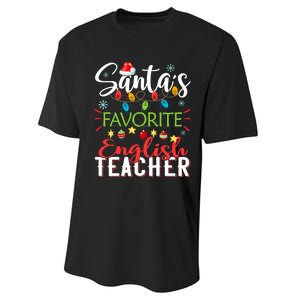 SantaS Favorite English Teacher Xmas Light Hat Christmas Performance Sprint T-Shirt