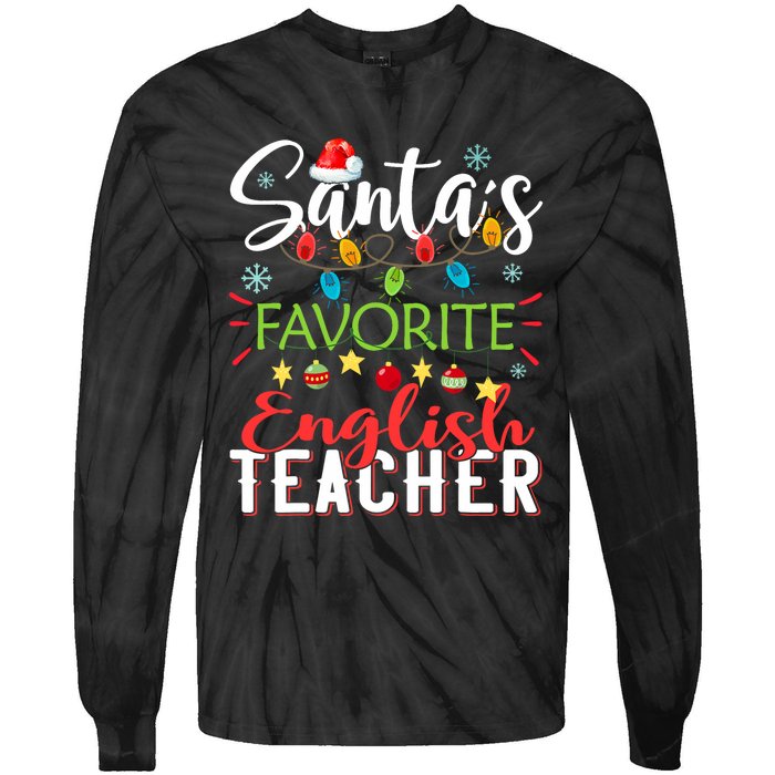 SantaS Favorite English Teacher Xmas Light Hat Christmas Tie-Dye Long Sleeve Shirt