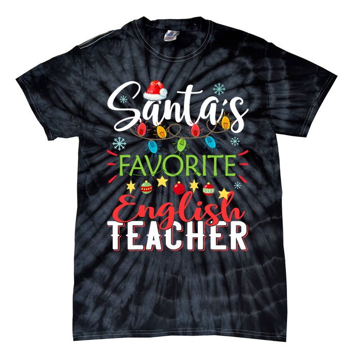 SantaS Favorite English Teacher Xmas Light Hat Christmas Tie-Dye T-Shirt