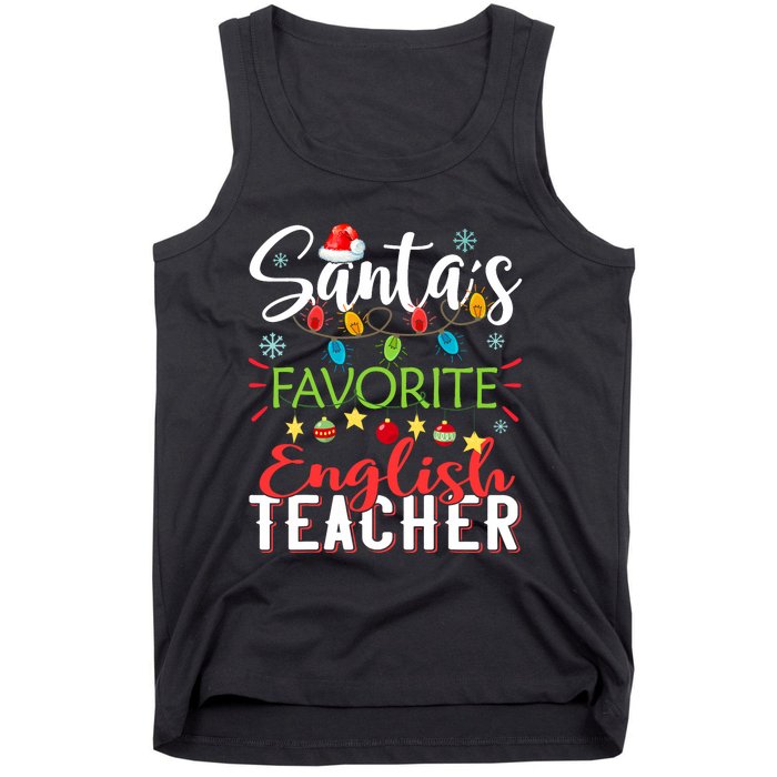 SantaS Favorite English Teacher Xmas Light Hat Christmas Tank Top