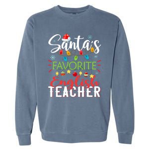 SantaS Favorite English Teacher Xmas Light Hat Christmas Garment-Dyed Sweatshirt