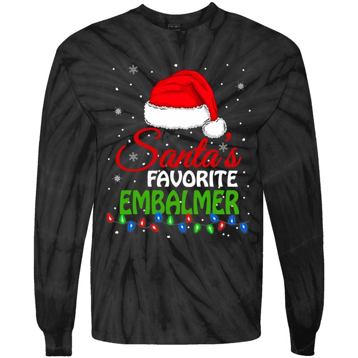 Santas Favorite Embalmer Santa Hat Lights. Funny Christmas Tie-Dye Long Sleeve Shirt