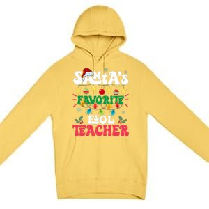 SantaS Favorite Esol Teacher Santa Hat Xmas Light Christmas Premium Pullover Hoodie