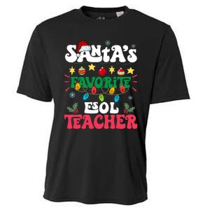 SantaS Favorite Esol Teacher Santa Hat Xmas Light Christmas Cooling Performance Crew T-Shirt