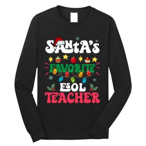 SantaS Favorite Esol Teacher Santa Hat Xmas Light Christmas Long Sleeve Shirt