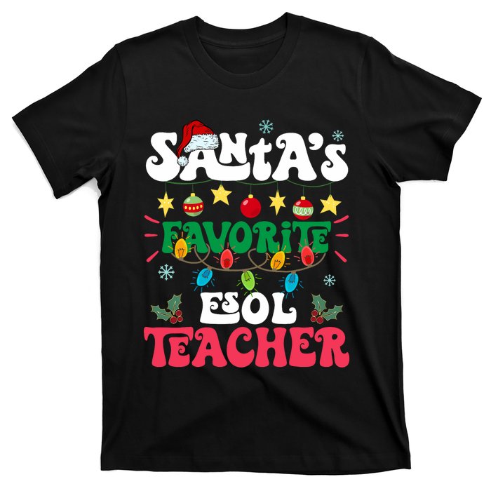 SantaS Favorite Esol Teacher Santa Hat Xmas Light Christmas T-Shirt