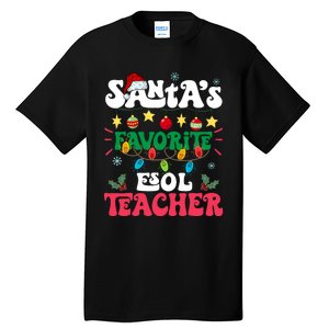 SantaS Favorite Esol Teacher Santa Hat Xmas Light Christmas Tall T-Shirt