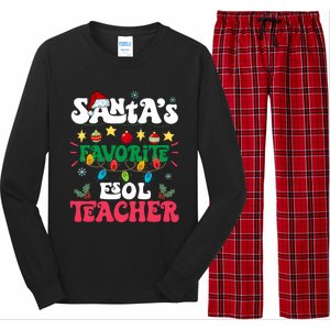 SantaS Favorite Esol Teacher Santa Hat Xmas Light Christmas Long Sleeve Pajama Set