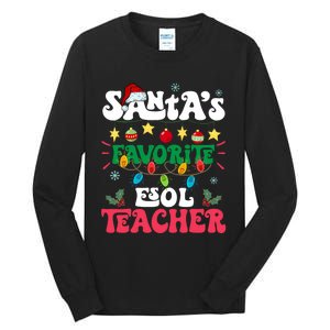 SantaS Favorite Esol Teacher Santa Hat Xmas Light Christmas Tall Long Sleeve T-Shirt