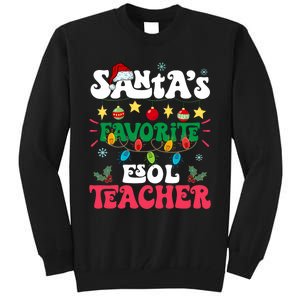 SantaS Favorite Esol Teacher Santa Hat Xmas Light Christmas Tall Sweatshirt