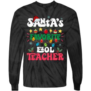 SantaS Favorite Esol Teacher Santa Hat Xmas Light Christmas Tie-Dye Long Sleeve Shirt