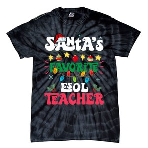 SantaS Favorite Esol Teacher Santa Hat Xmas Light Christmas Tie-Dye T-Shirt