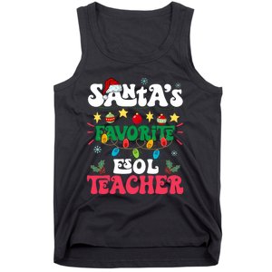 SantaS Favorite Esol Teacher Santa Hat Xmas Light Christmas Tank Top