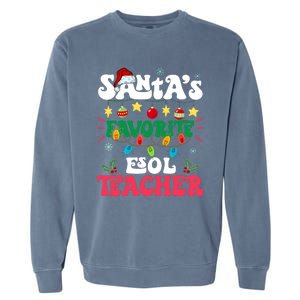 SantaS Favorite Esol Teacher Santa Hat Xmas Light Christmas Garment-Dyed Sweatshirt