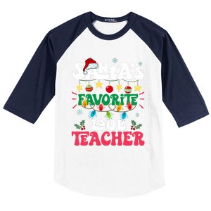 SantaS Favorite Esol Teacher Santa Hat Xmas Light Christmas Baseball Sleeve Shirt