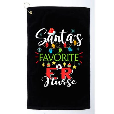 SantaS Favorite Er Nurse Xmas Light Santa Hat Christmas Platinum Collection Golf Towel