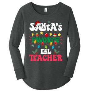 SantaS Favorite Esl Teacher Santa Hat Xmas Light Christmas Women's Perfect Tri Tunic Long Sleeve Shirt