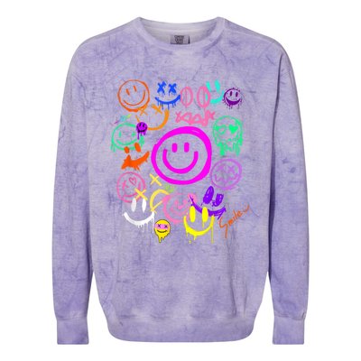 Smile Face Emoticons Fun Vivid Graffiti Smileys Graphic Colorblast Crewneck Sweatshirt