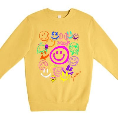 Smile Face Emoticons Fun Vivid Graffiti Smileys Graphic Premium Crewneck Sweatshirt