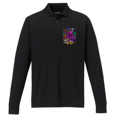 Smile Face Emoticons Fun Vivid Graffiti Smileys Graphic Performance Long Sleeve Polo