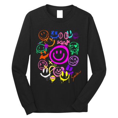 Smile Face Emoticons Fun Vivid Graffiti Smileys Graphic Long Sleeve Shirt