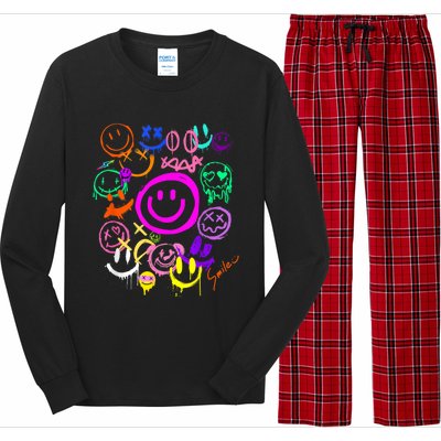 Smile Face Emoticons Fun Vivid Graffiti Smileys Graphic Long Sleeve Pajama Set