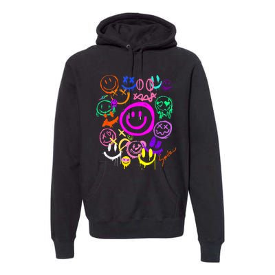 Smile Face Emoticons Fun Vivid Graffiti Smileys Graphic Premium Hoodie