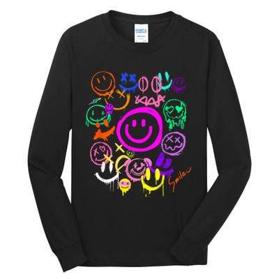 Smile Face Emoticons Fun Vivid Graffiti Smileys Graphic Tall Long Sleeve T-Shirt