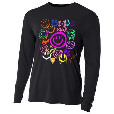 Smile Face Emoticons Fun Vivid Graffiti Smileys Graphic Cooling Performance Long Sleeve Crew