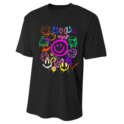 Smile Face Emoticons Fun Vivid Graffiti Smileys Graphic Performance Sprint T-Shirt