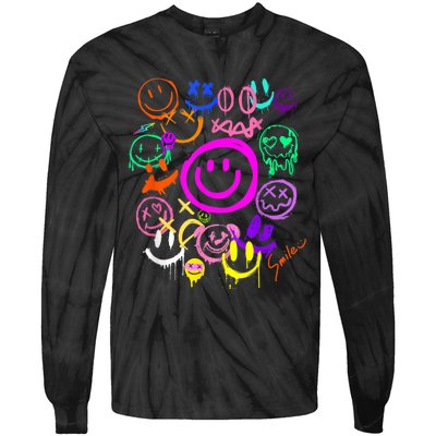 Smile Face Emoticons Fun Vivid Graffiti Smileys Graphic Tie-Dye Long Sleeve Shirt