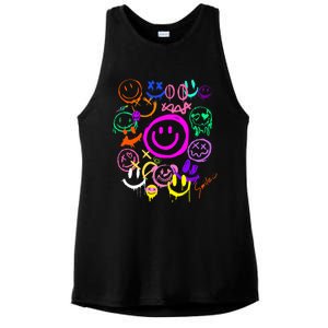 Smile Face Emoticons Fun Vivid Graffiti Smileys Graphic Ladies PosiCharge Tri-Blend Wicking Tank