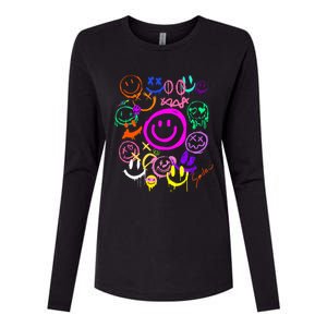 Smile Face Emoticons Fun Vivid Graffiti Smileys Graphic Womens Cotton Relaxed Long Sleeve T-Shirt