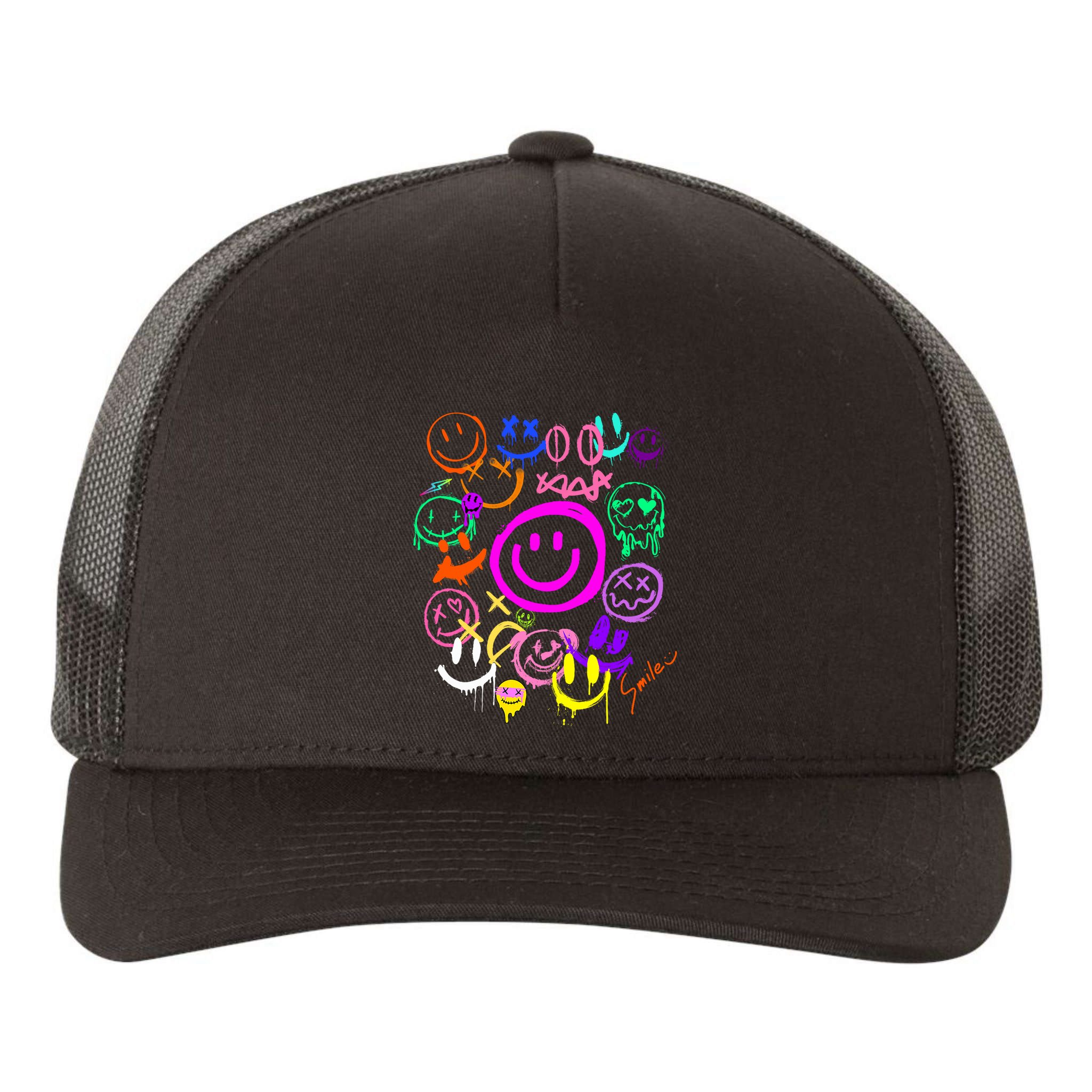 Smile Face Emoticons Fun Vivid Graffiti Smileys Graphic Yupoong Adult 5-Panel Trucker Hat