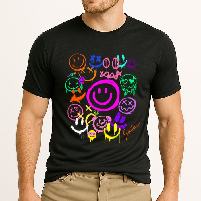 Smile Face Emoticons Fun Vivid Graffiti Smileys Graphic Cooling Performance Crew T-Shirt