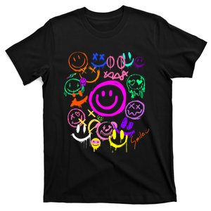 Smile Face Emoticons Fun Vivid Graffiti Smileys Graphic T-Shirt