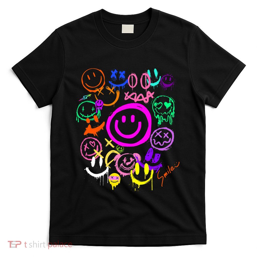Smile Face Emoticons Fun Vivid Graffiti Smileys Graphic T-Shirt