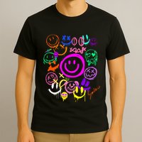 Smile Face Emoticons Fun Vivid Graffiti Smileys Graphic T-Shirt