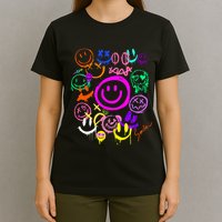 Smile Face Emoticons Fun Vivid Graffiti Smileys Graphic T-Shirt